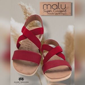 Malu Super Comfort Size 9 Women's Coral Red Pull-On Sandals Cushioned Insoles